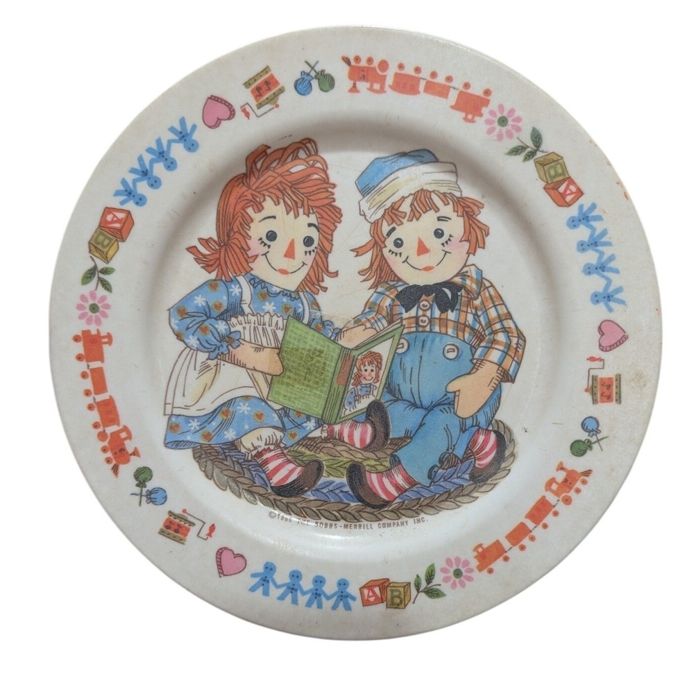 VTG Oneida Deluxe Raggedy Ann Andy Plate Kids 8in White Vintage 1969 Melamine